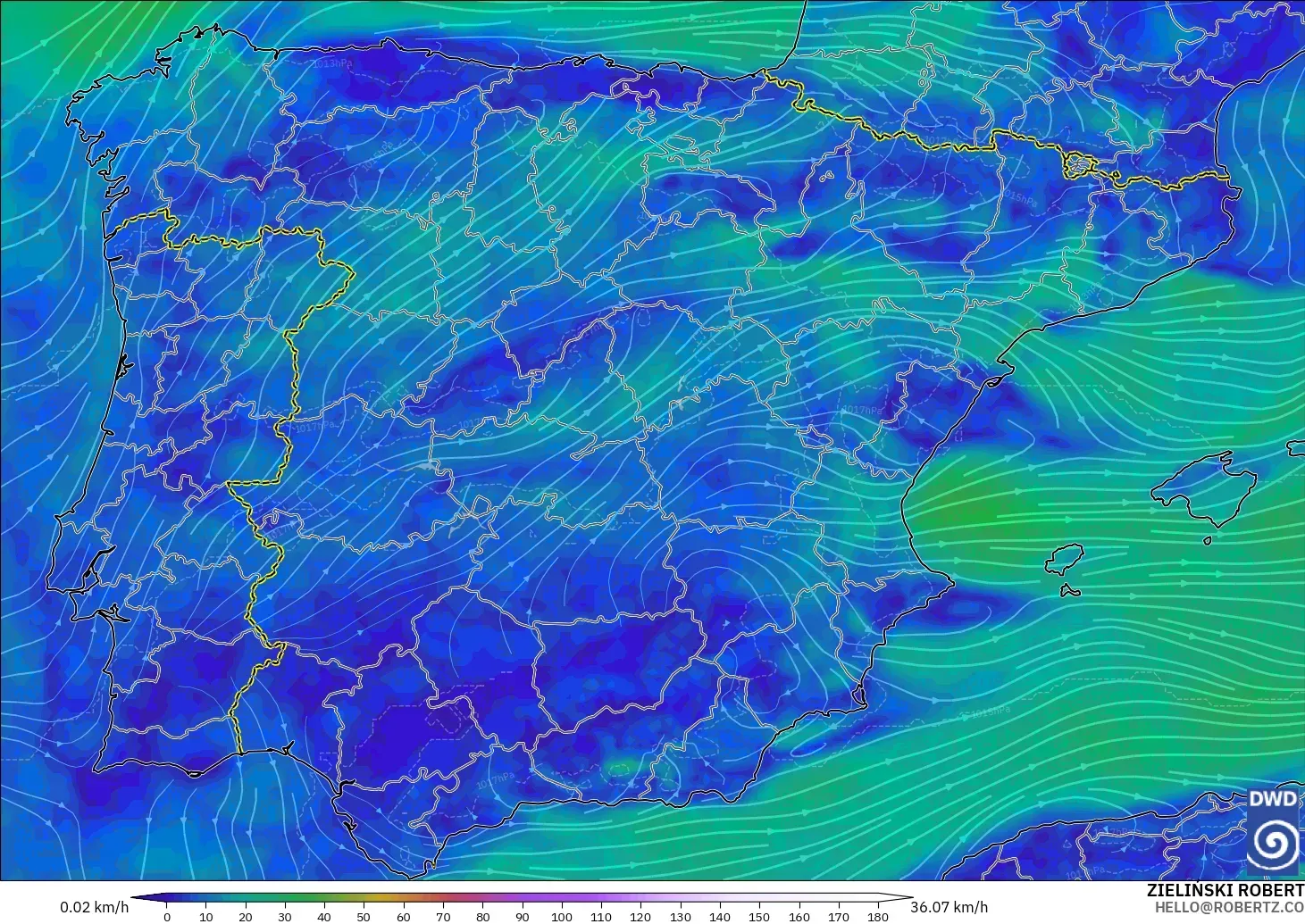 ICON modelo - España, Viento a 10 m