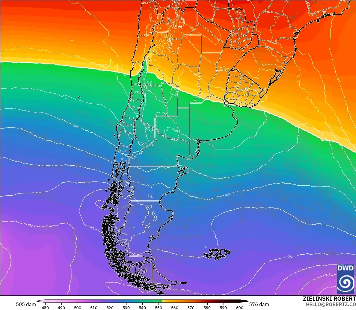 ICON modelo - Argentina, Altura geopotencial a 500 hPa