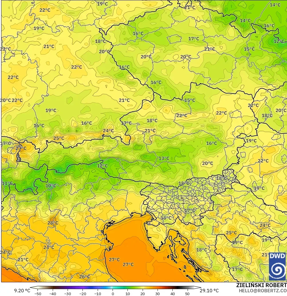 ICON modelo - Austria, Temperatura a 2 m