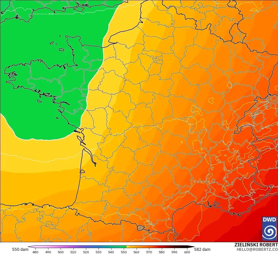 ICON modelo - Francia, Altura geopotencial a 500 hPa
