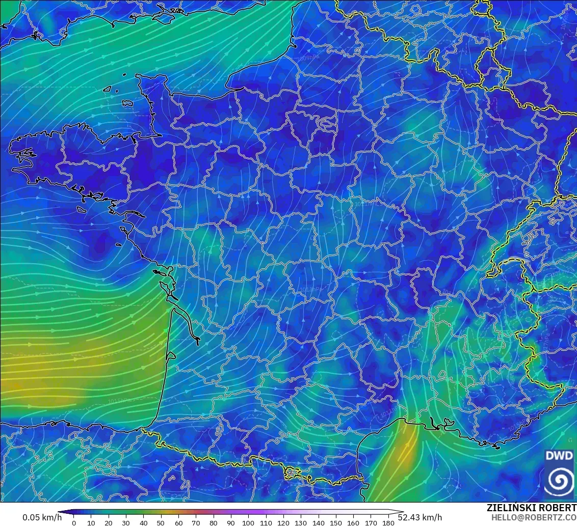ICON modelo - Francia, Viento a 10 m