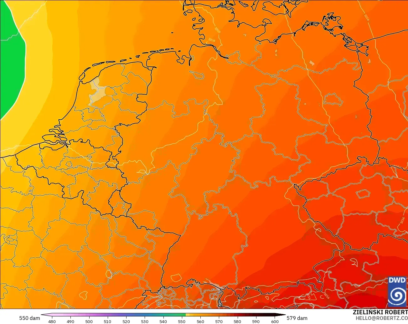 ICON modelo - Alemania, Altura geopotencial a 500 hPa