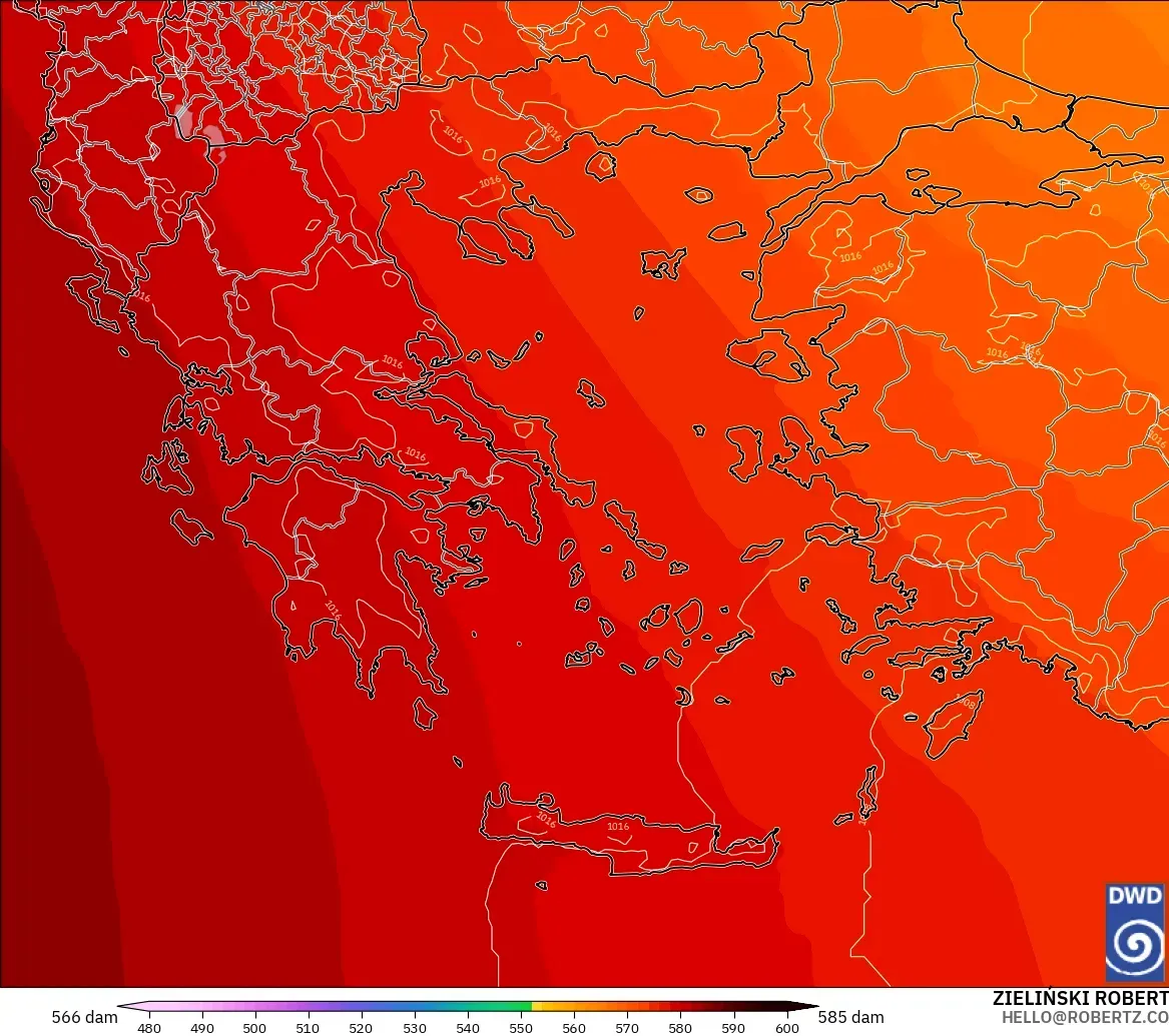 ICON modelo - Grecia, Altura geopotencial a 500 hPa