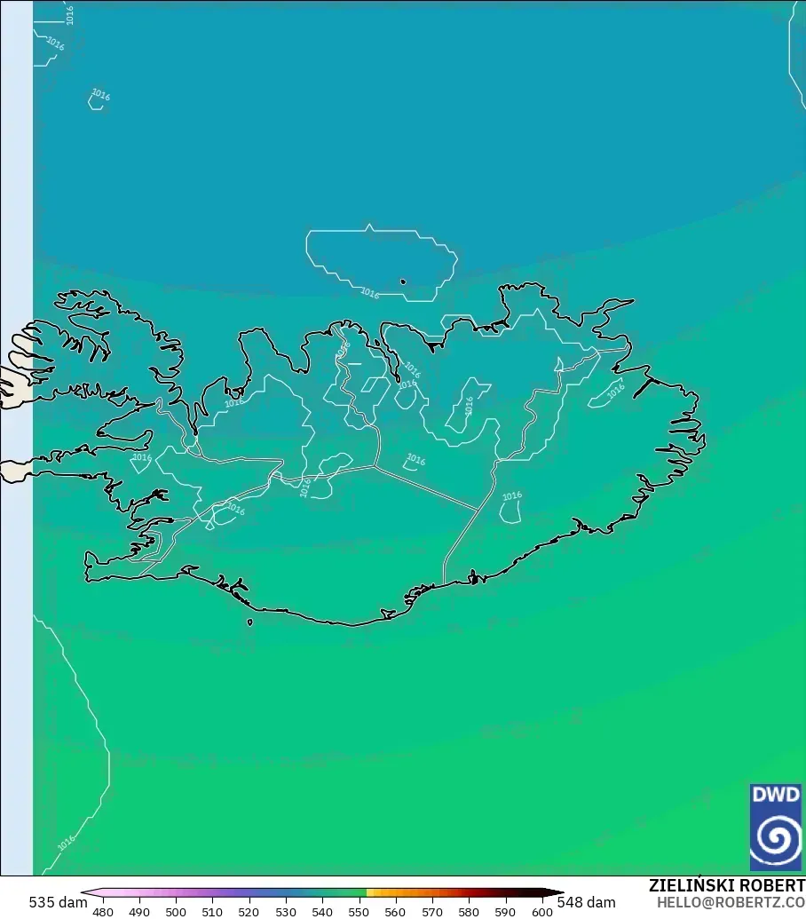 ICON modelo - Islandia, Altura geopotencial a 500 hPa
