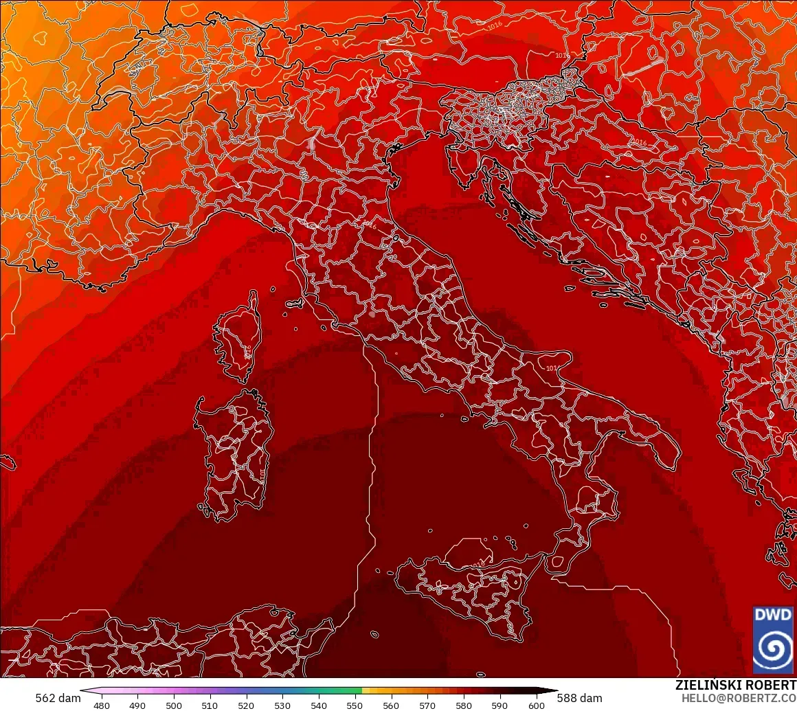 ICON modelo - Italia, Altura geopotencial a 500 hPa