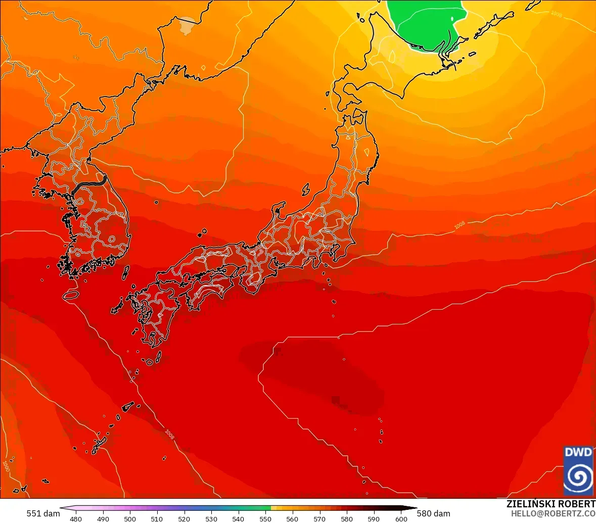 ICON modelo - Japón, Altura geopotencial a 500 hPa