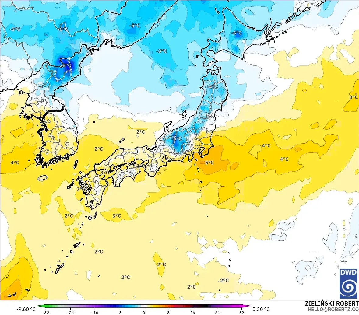 ICON modelo - Japón, Anomalía de temperatura a 850 hPa