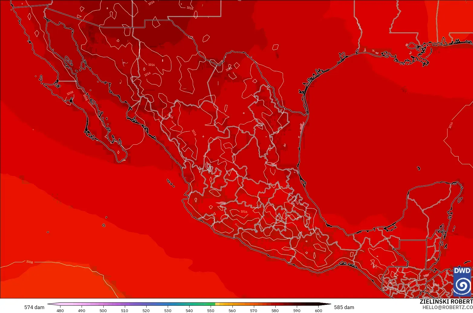 ICON modelo - México, Altura geopotencial a 500 hPa