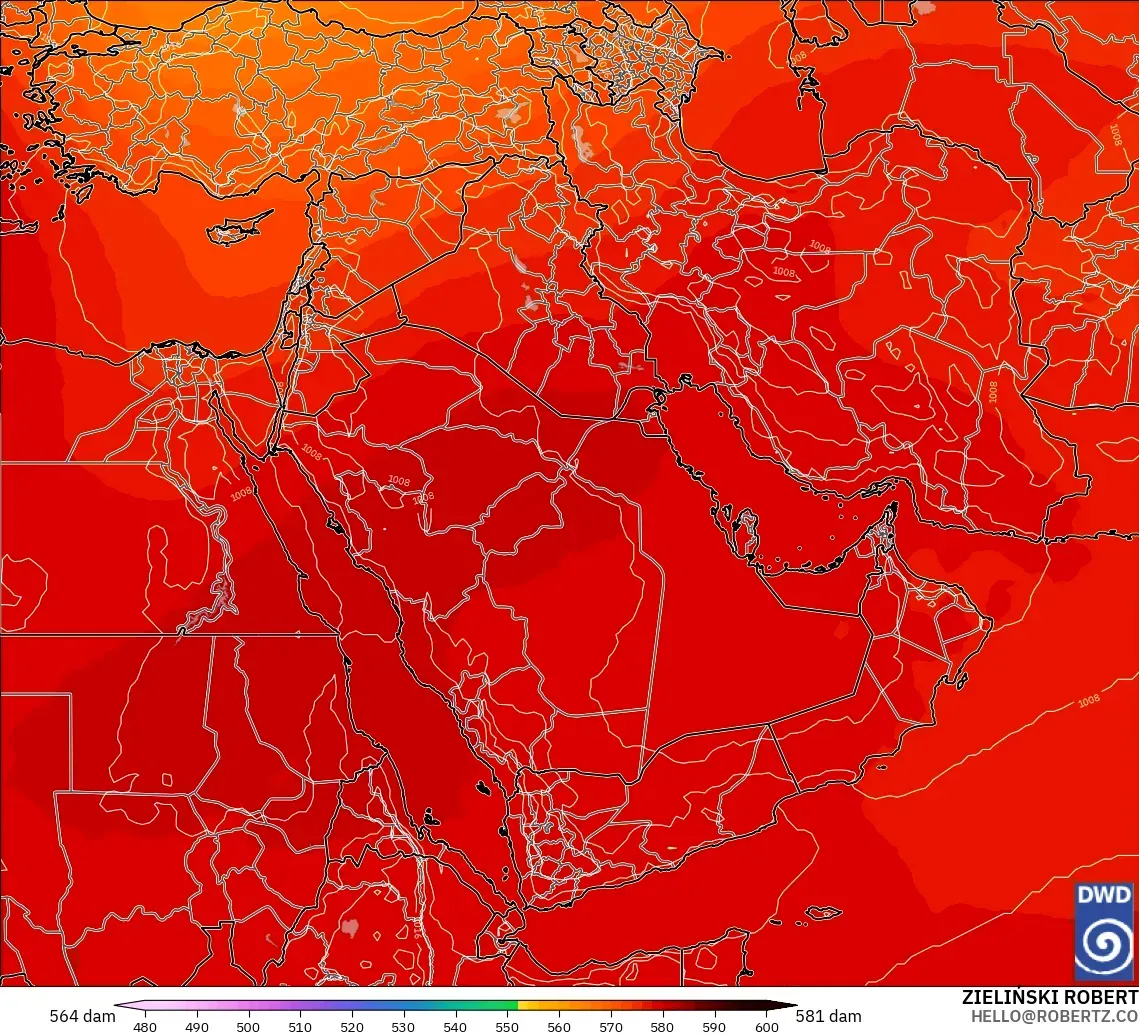 ICON modelo - Oriente Medio, Altura geopotencial a 500 hPa