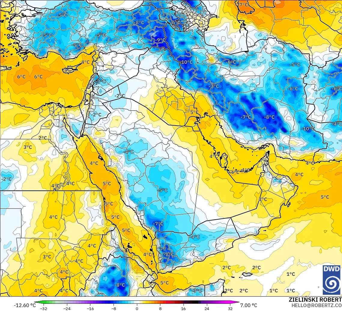 ICON modelo - Oriente Medio, Anomalía de temperatura a 850 hPa