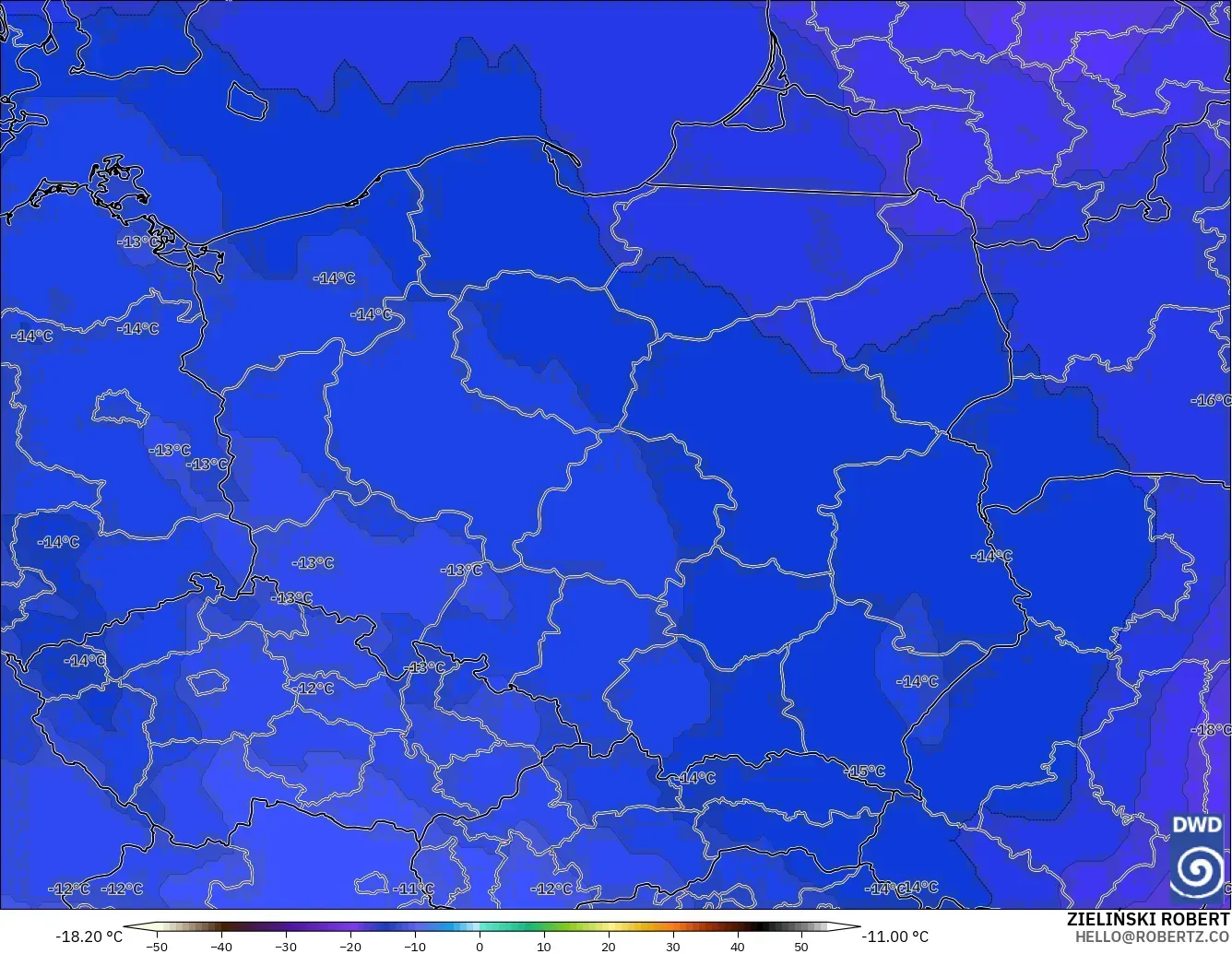ICON modelo - Polonia, Temperatura a 500 hPa