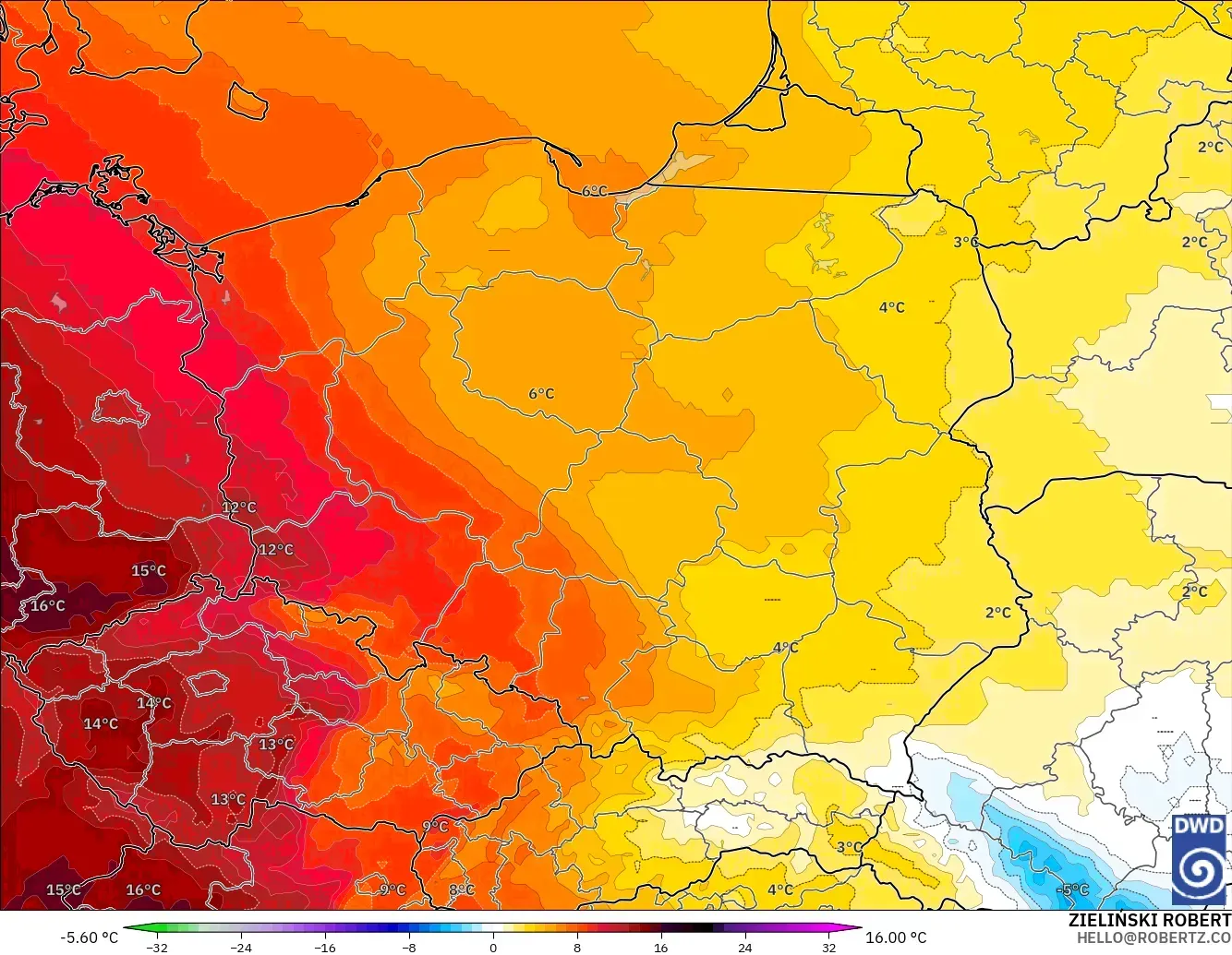 ICON modelo - Polonia, Anomalía de temperatura a 850 hPa