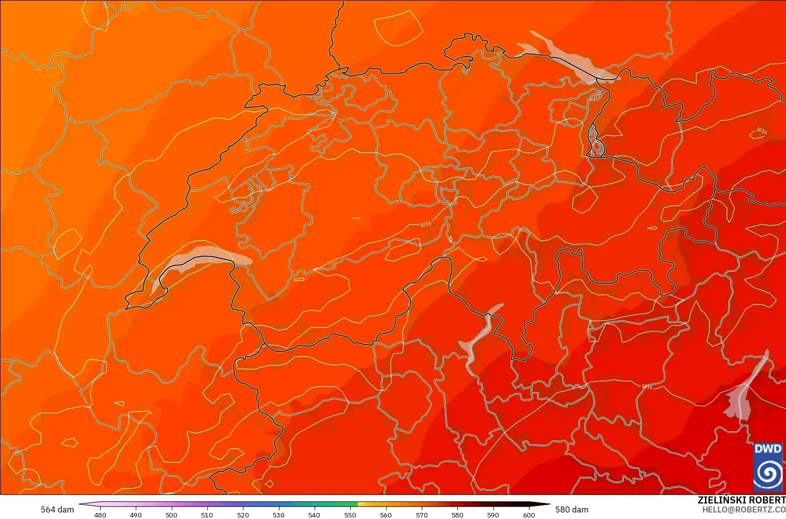 ICON modelo - Suiza, Altura geopotencial a 500 hPa