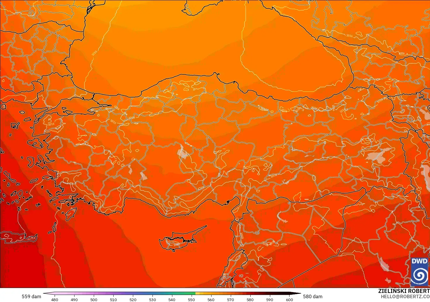 ICON modelo - Turquía, Altura geopotencial a 500 hPa