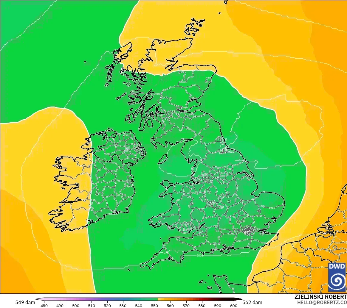 ICON modelo - Reino Unido, Altura geopotencial a 500 hPa