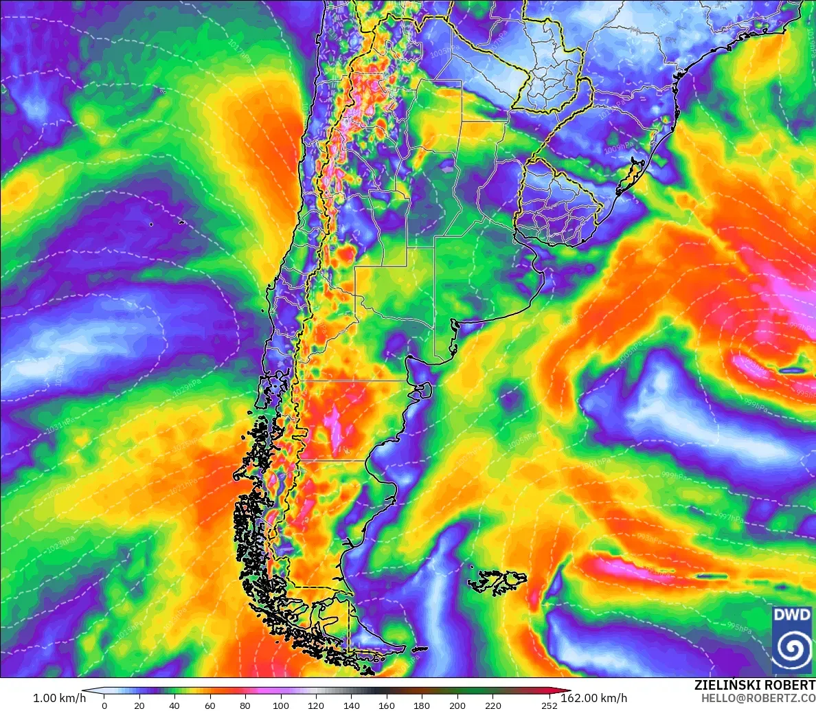 ICON modelo - Argentina, Ráfagas de viento