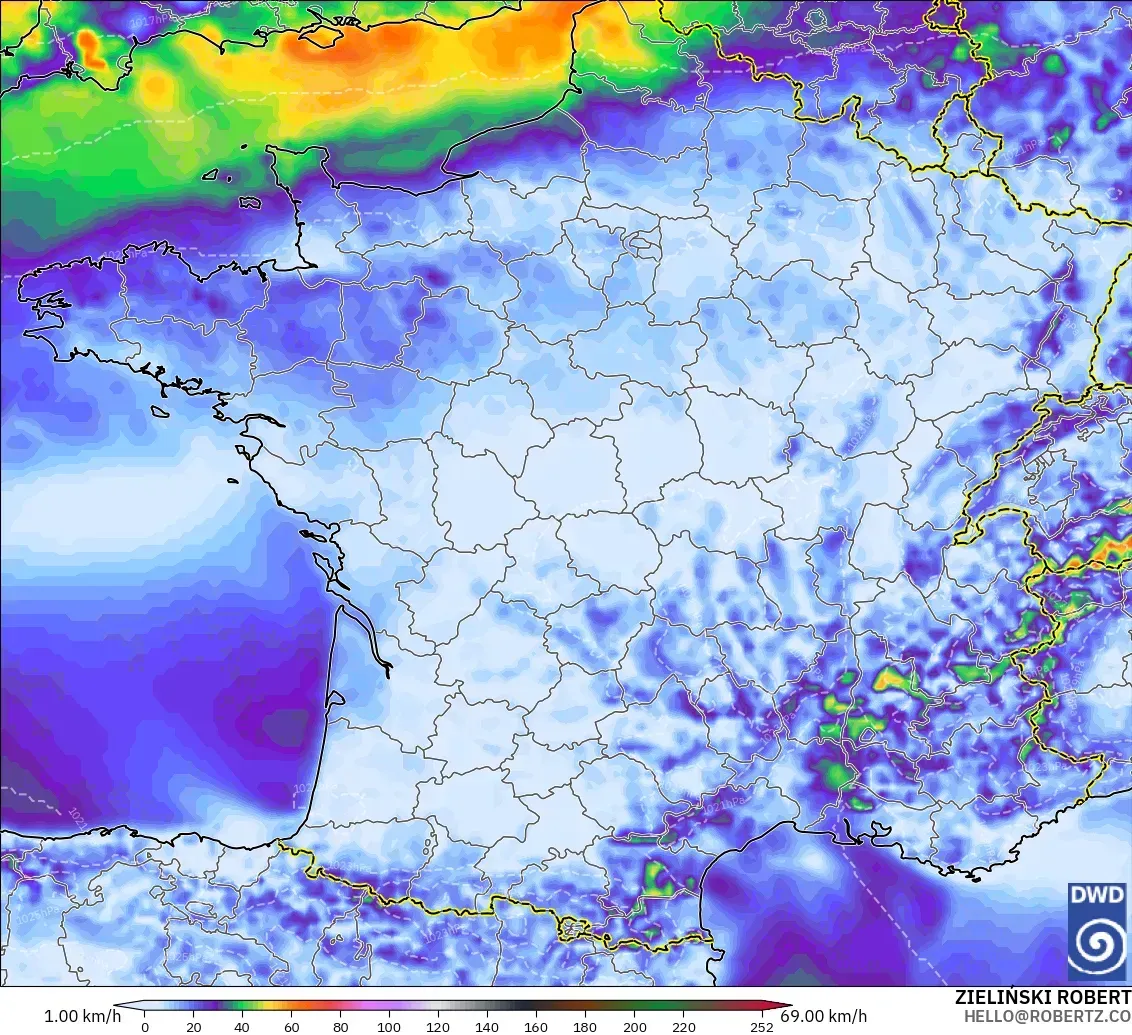ICON modelo - Francia, Ráfagas de viento