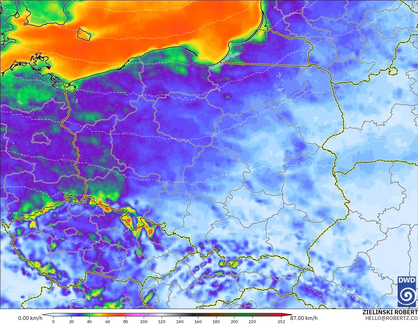 ICON modelo - Polonia, Ráfagas de viento