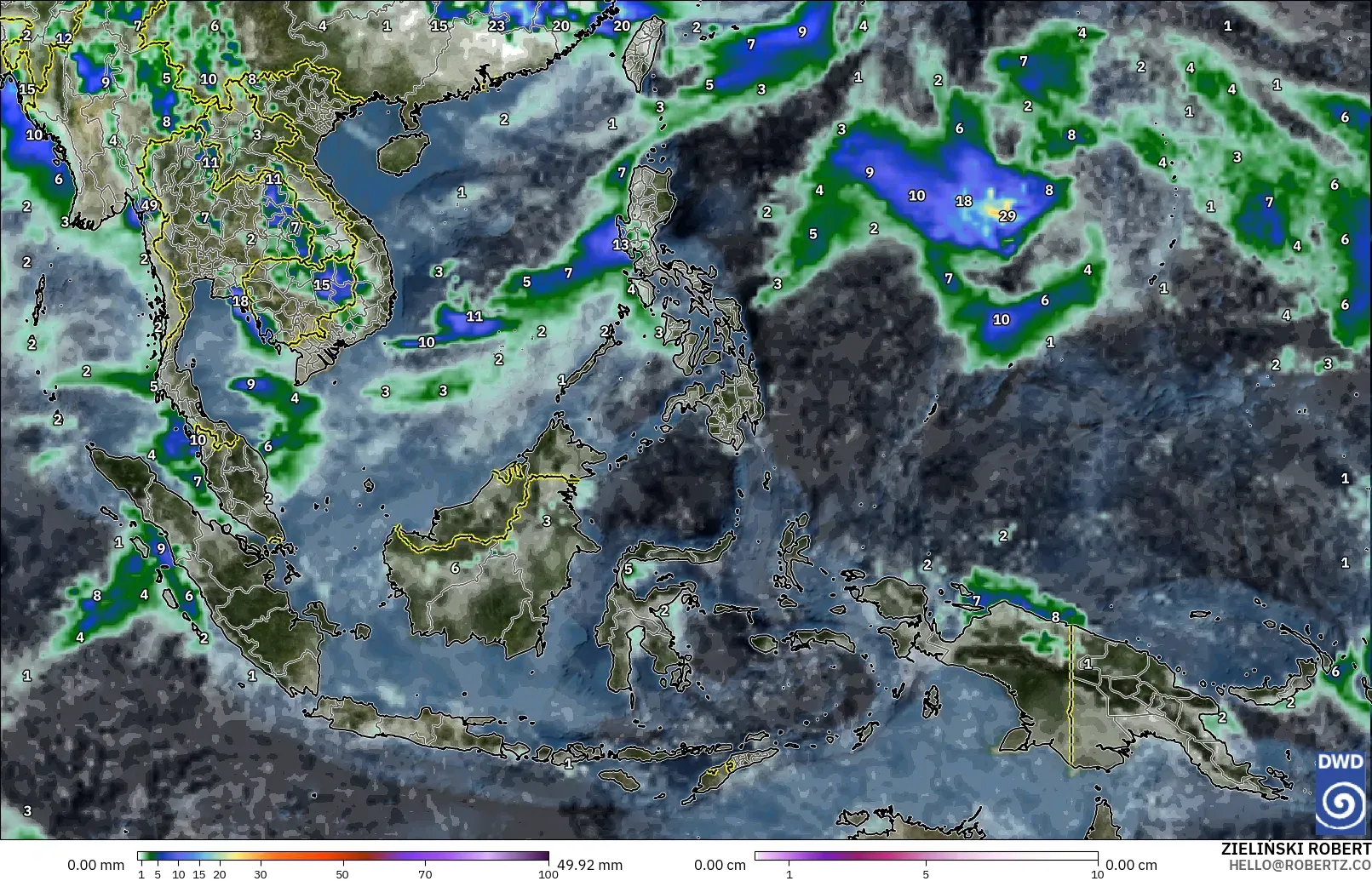 ICON modelo - Sudeste Asiático, Precipitación, nubes y presión