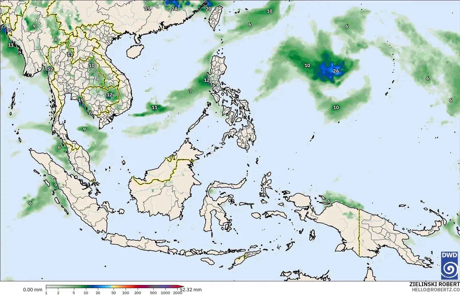 ICON modelo - Sudeste Asiático, Acumulación de precipitación