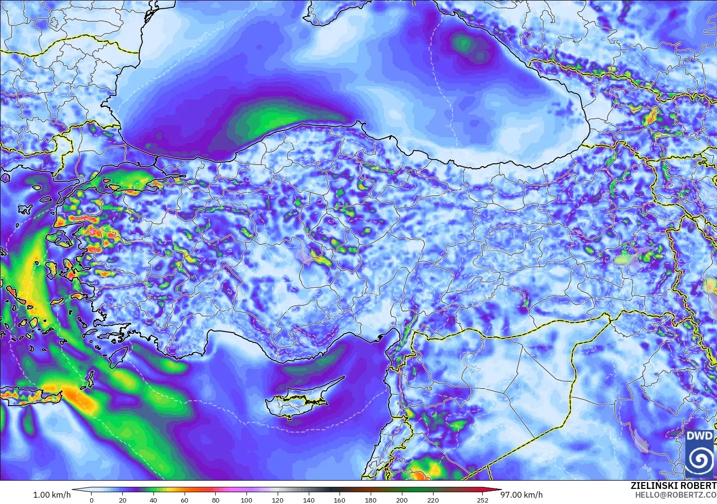 ICON modelo - Turquía, Ráfagas de viento
