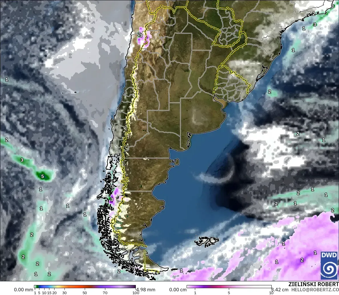 ICON modelo - Argentina, Precipitación, nubes y presión