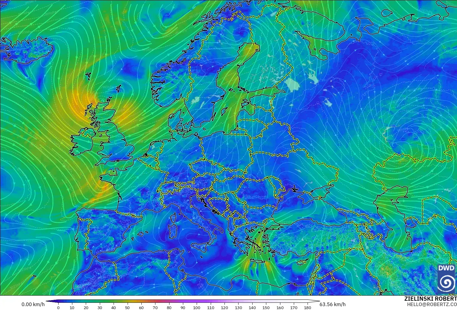 ICON modelo - Europa, Viento a 10 m