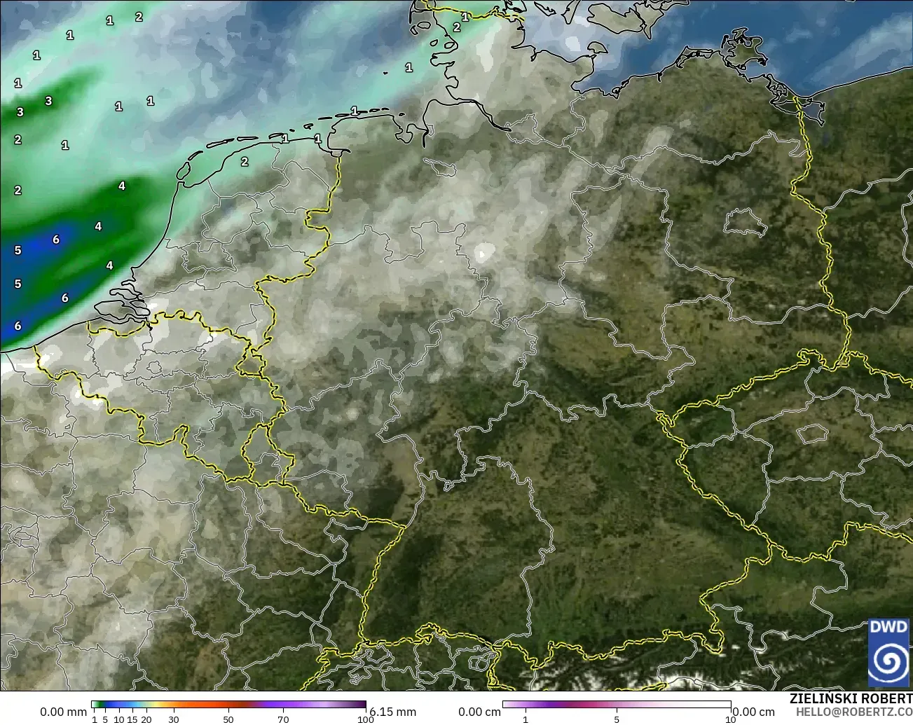 ICON modelo - Alemania, Precipitación, nubes y presión