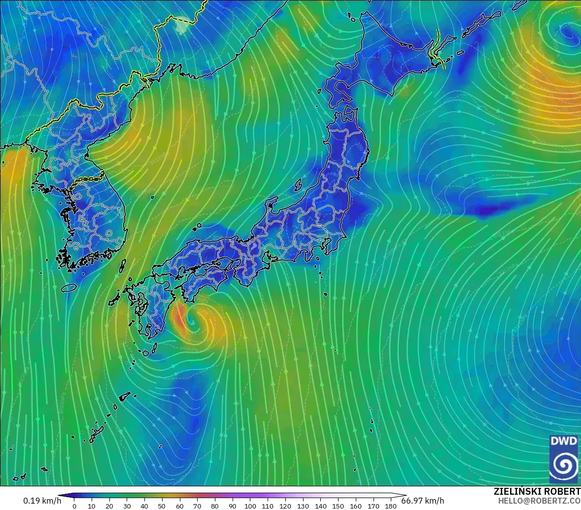 ICON modelo - Japón, Viento a 10 m