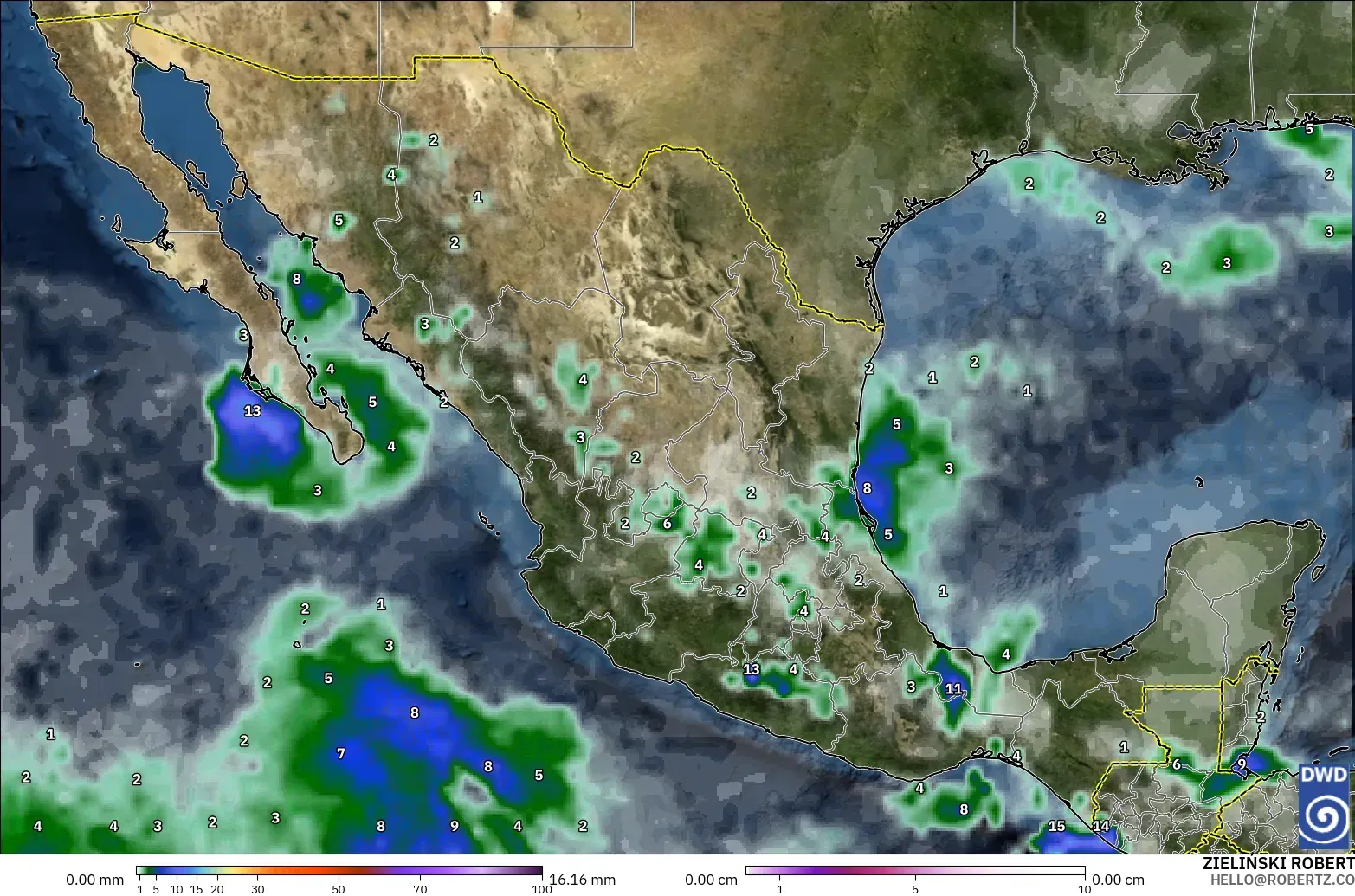 ICON modelo - México, Precipitación, nubes y presión