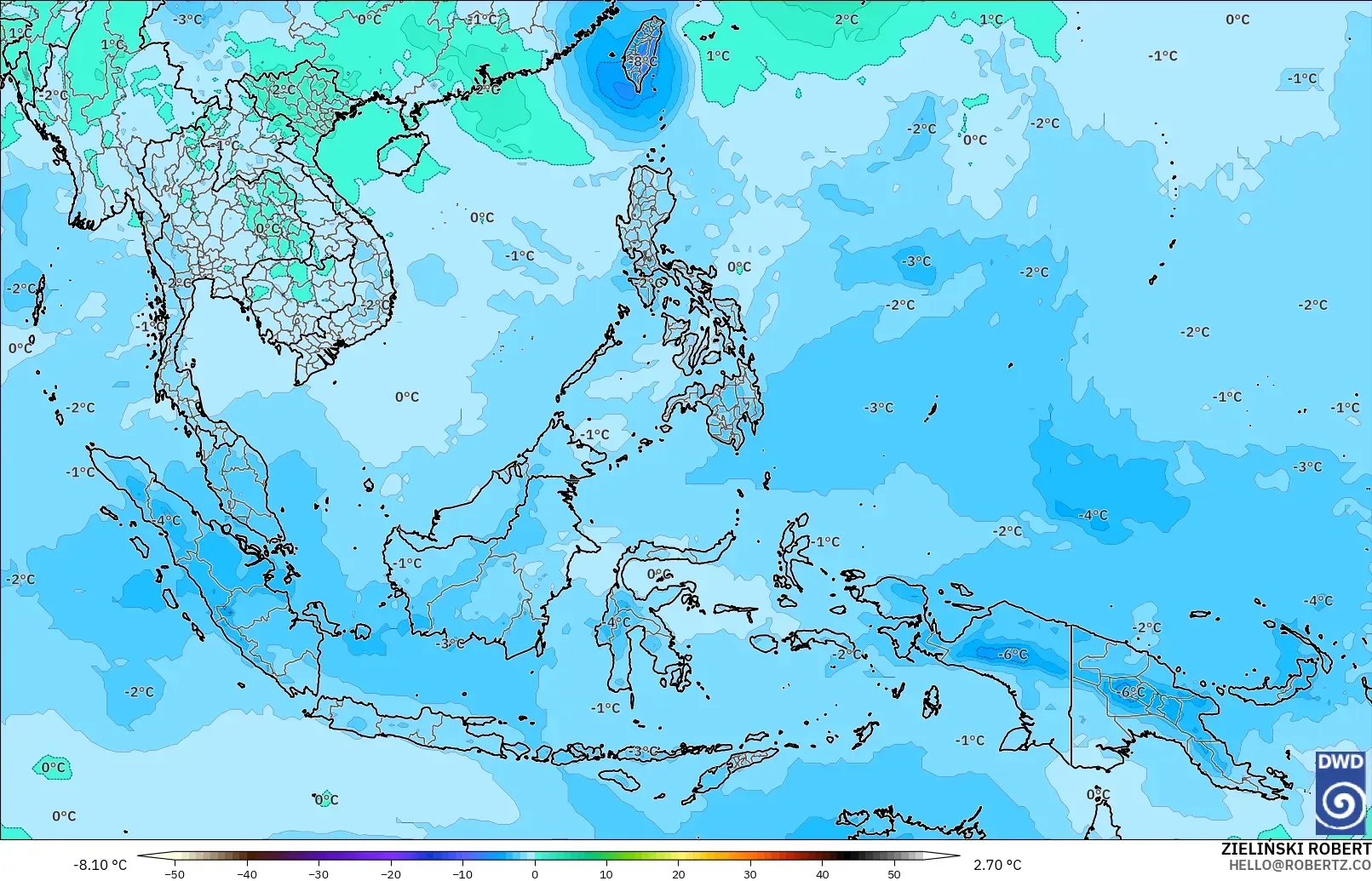 ICON modelo - Sudeste Asiático, Temperatura a 500 hPa