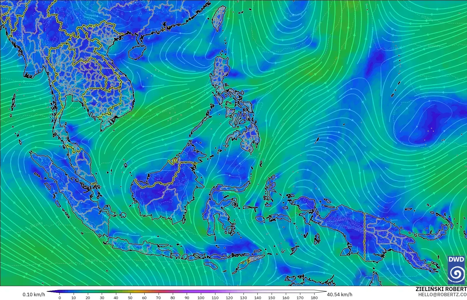 ICON modelo - Sudeste Asiático, Viento a 10 m