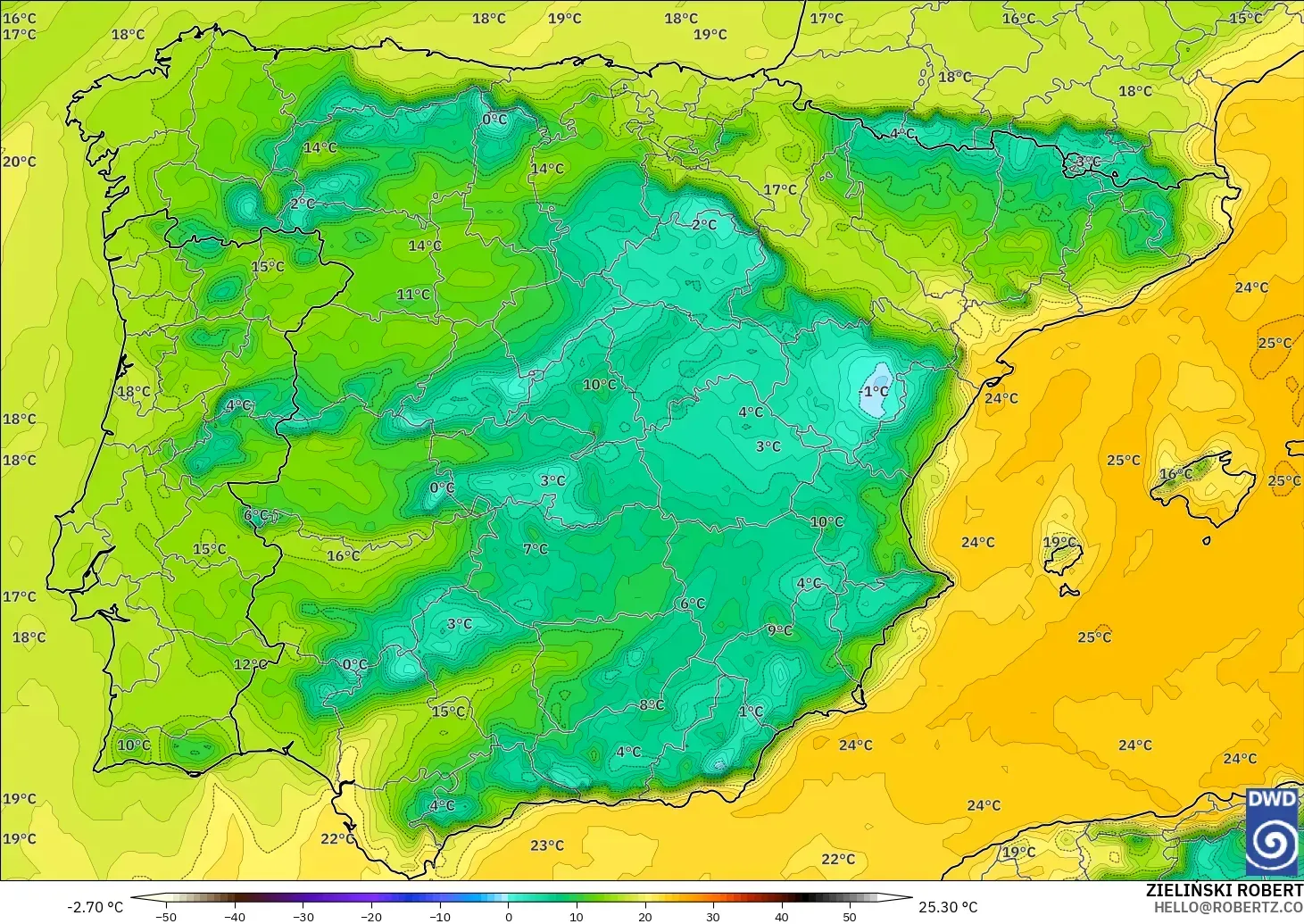 ICON modelo - España, Punto de rocío a 2 m