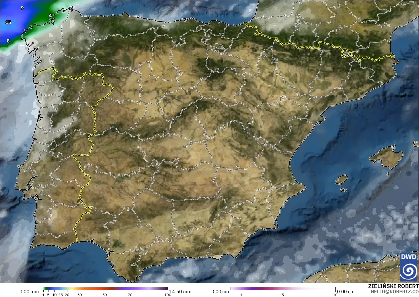 ICON modelo - España, Precipitación, nubes y presión