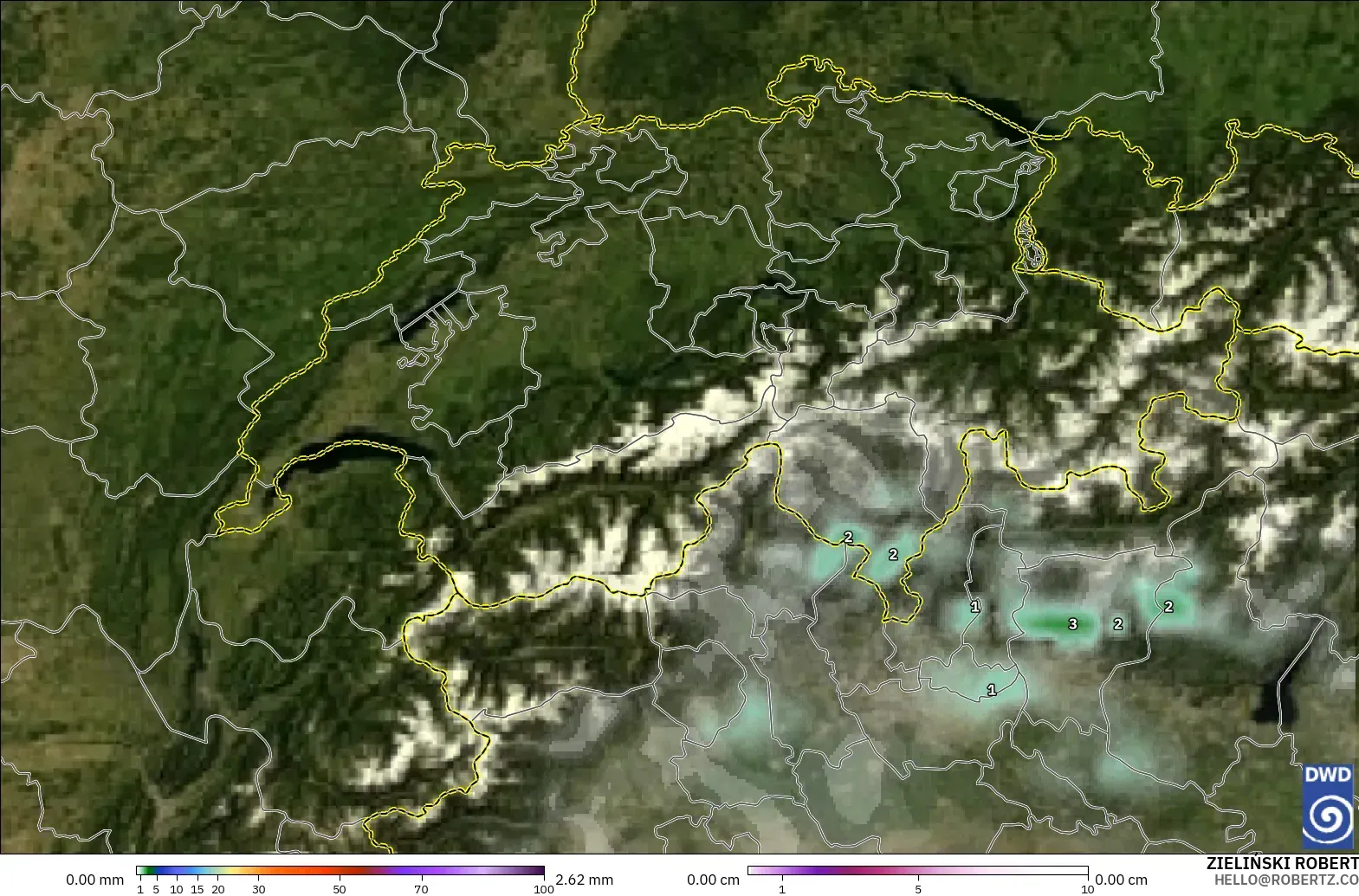 ICON modelo - Suiza, Precipitación, nubes y presión