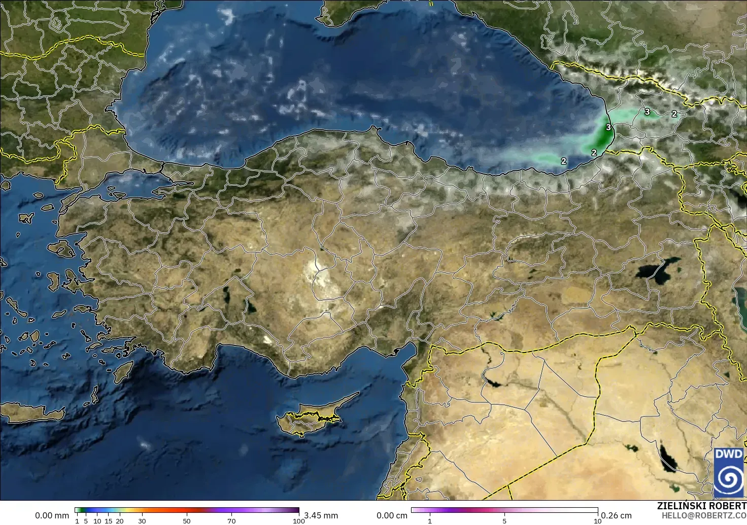 ICON modelo - Turquía, Precipitación, nubes y presión