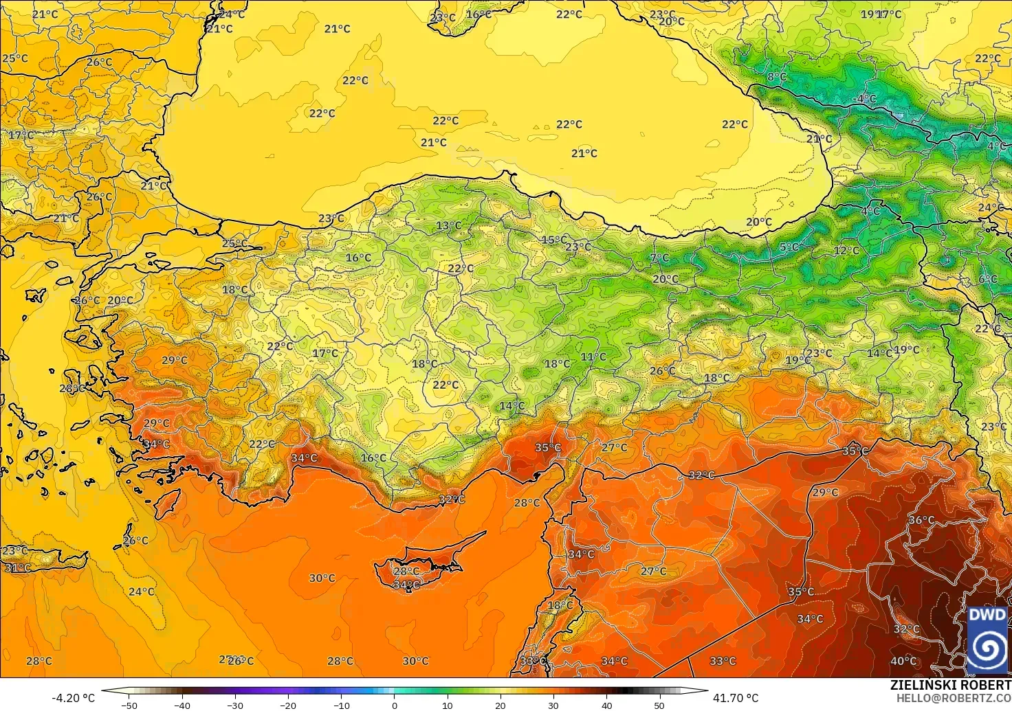 ICON modelo - Turquía, Temperatura a 2 m
