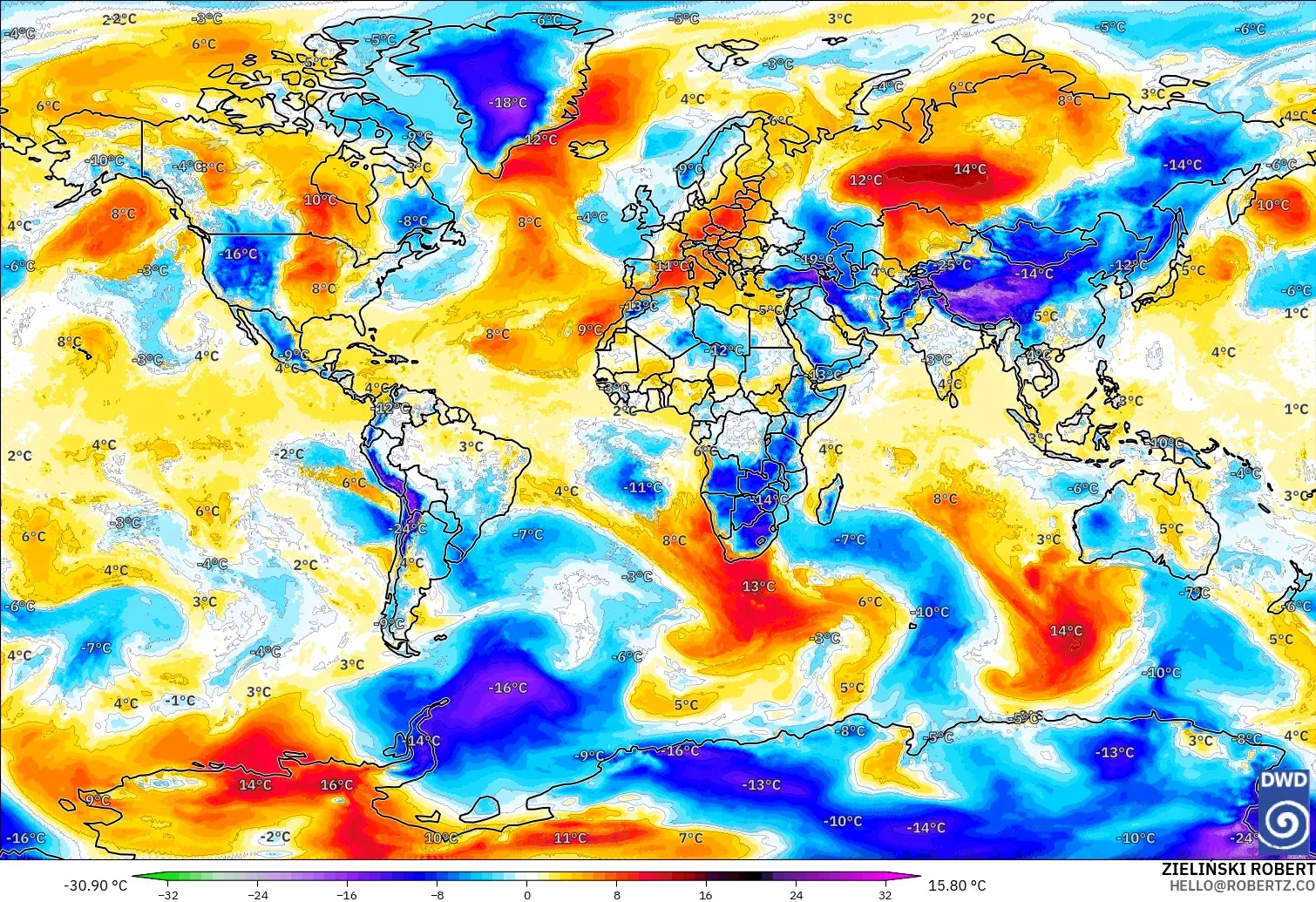ICON modelo - Mundo, Anomalía de temperatura a 850 hPa