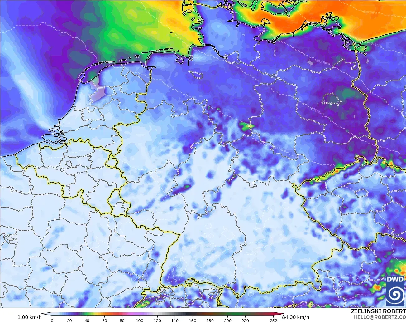 ICON modelo - Alemania, Ráfagas de Viento Máximas