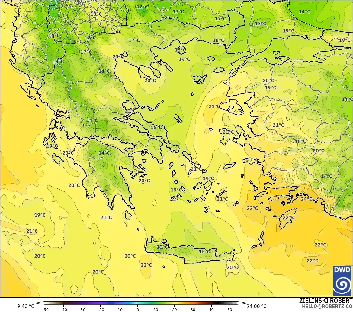 ICON modelo - Grecia, Temperatura a 850 hPa