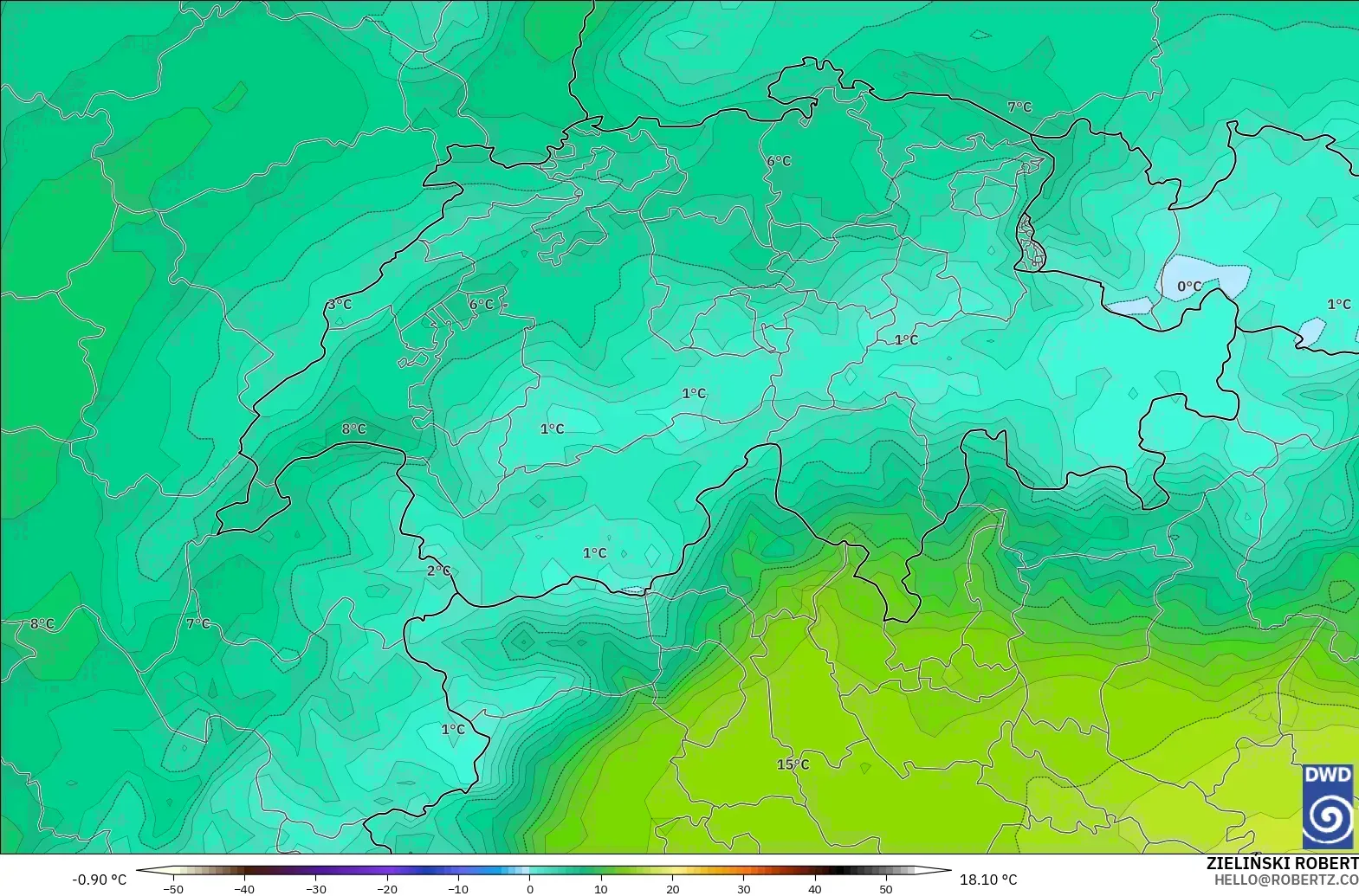 ICON modelo - Suiza, Temperatura a 850 hPa