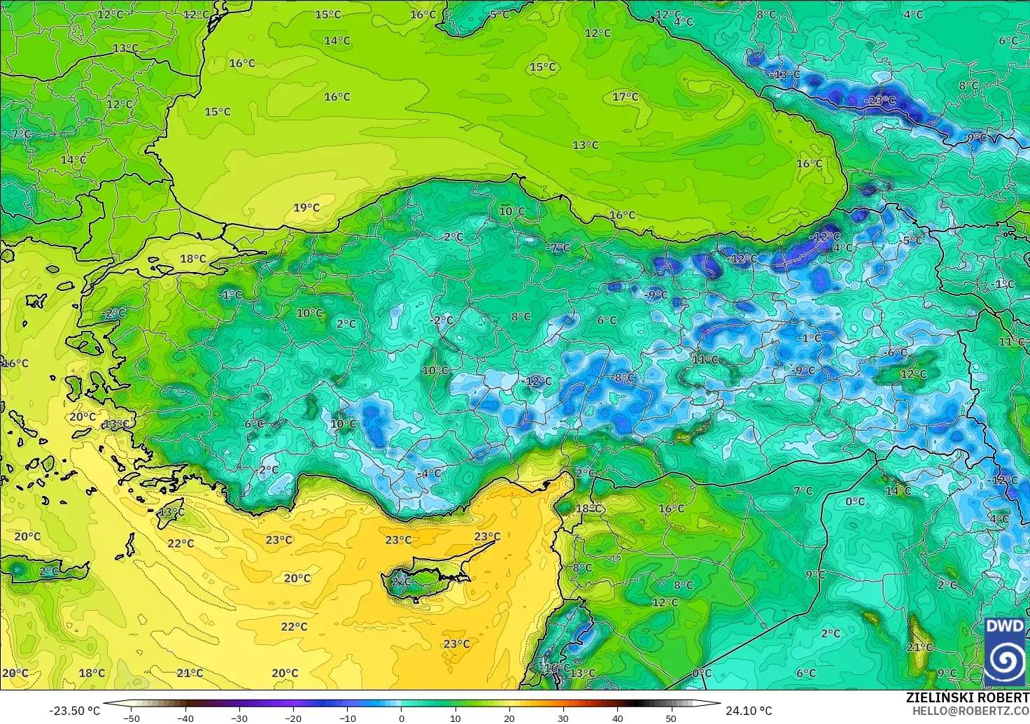 ICON modelo - Turquía, Punto de rocío a 2 m