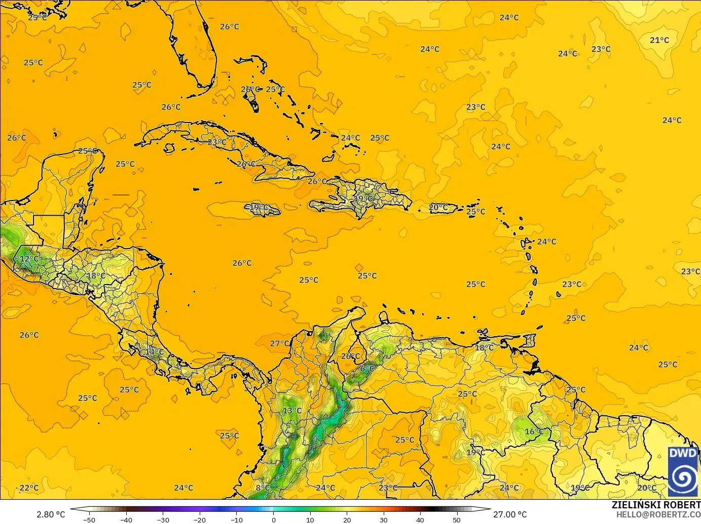 ICON modelo - Caribe, Punto de rocío a 2 m