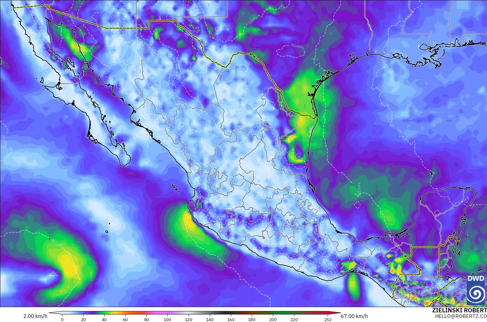 ICON modelo - México, Ráfagas de Viento Máximas