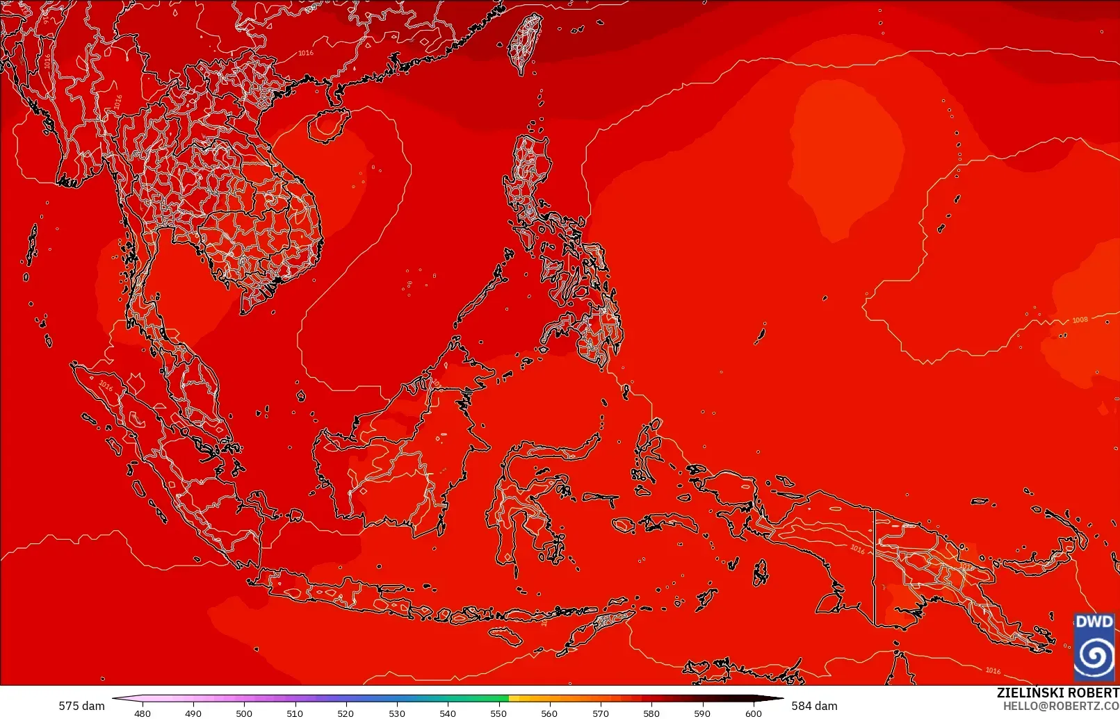 ICON modelo - Sudeste Asiático, Altura geopotencial a 500 hPa