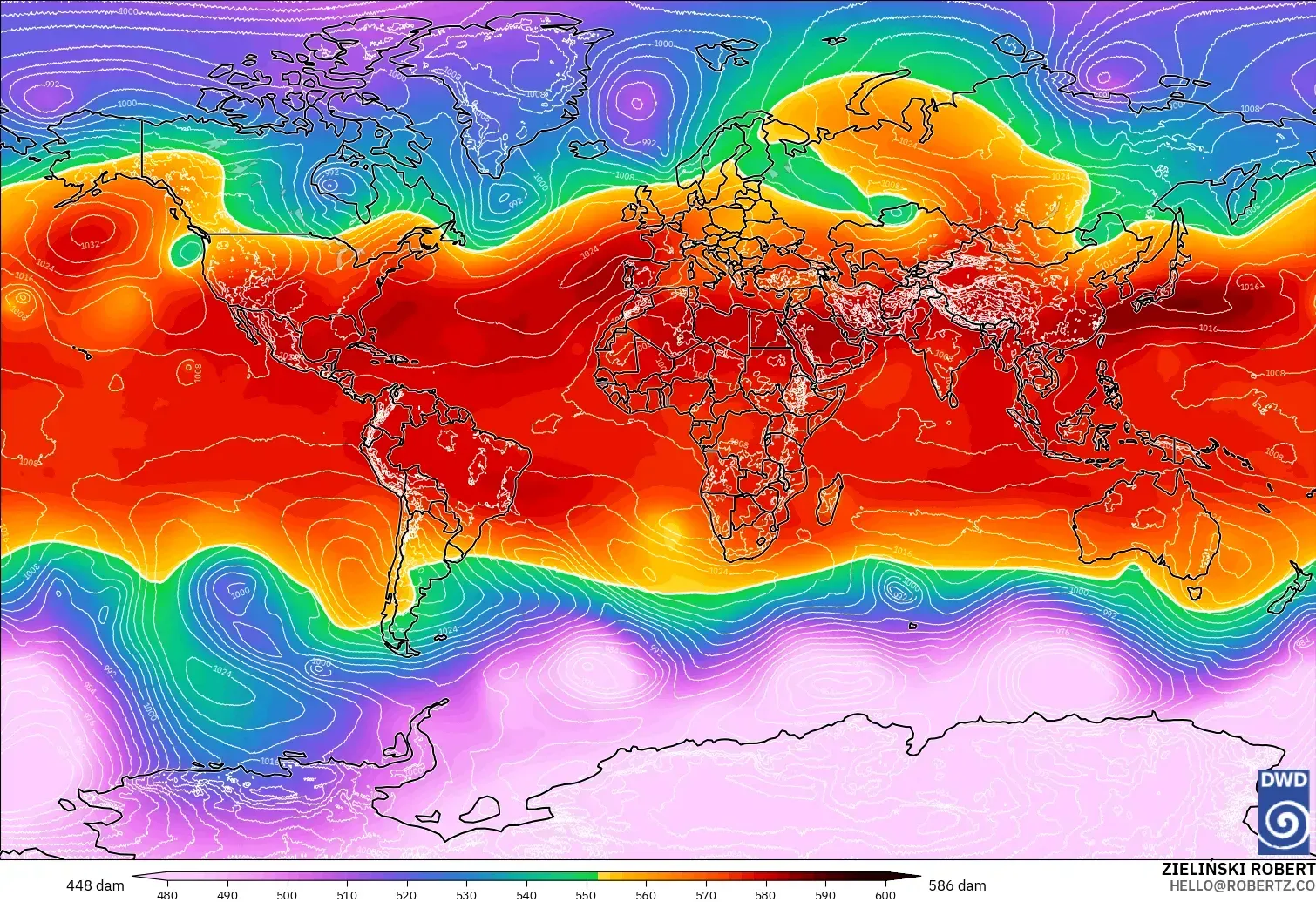 ICON modelo - Mundo, Altura geopotencial a 500 hPa