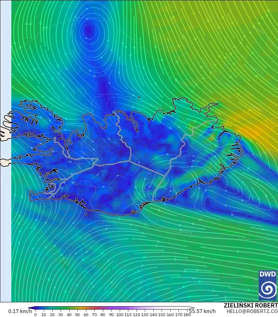 ICON modelo - Islandia, Viento a 10 m