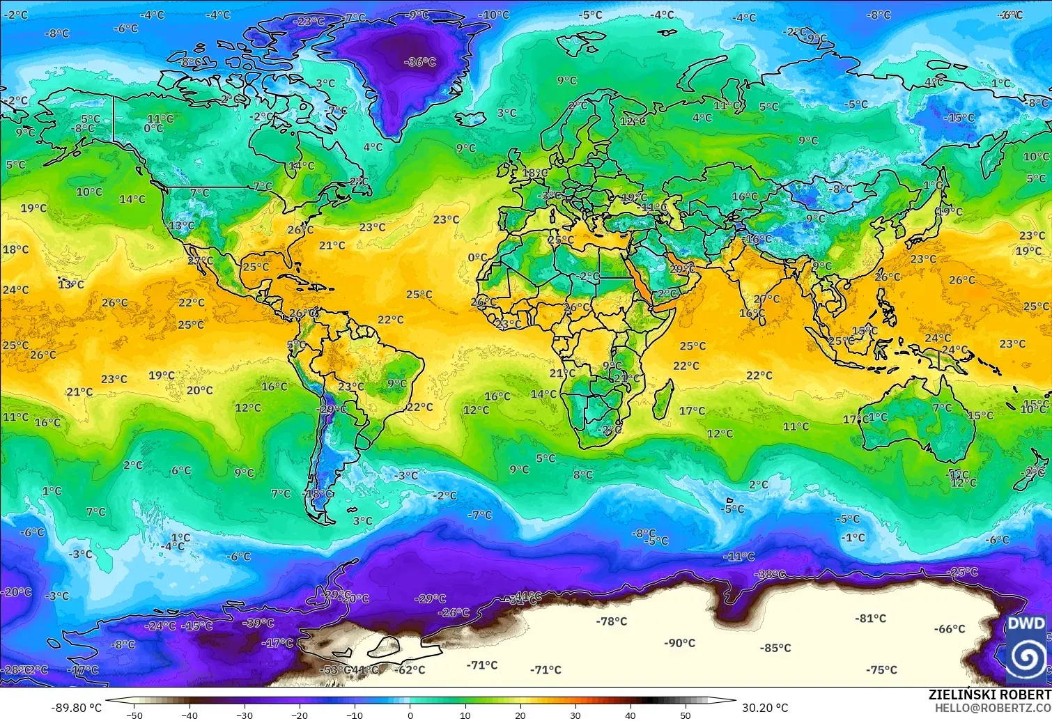 ICON modelo - Mundo, Punto de rocío a 2 m