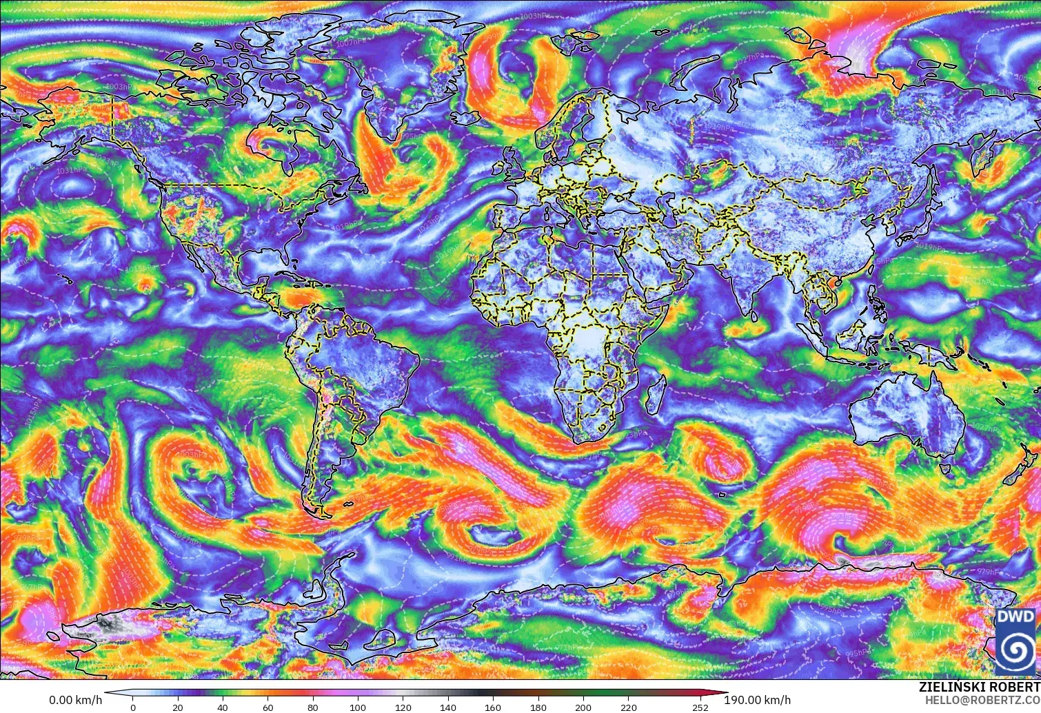 ICON modelo - Mundo, Ráfagas de viento