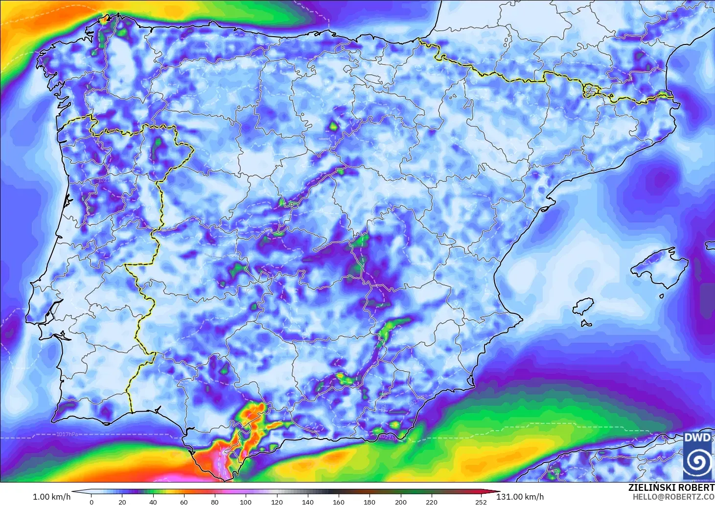 ICON modelo - España, Ráfagas de viento
